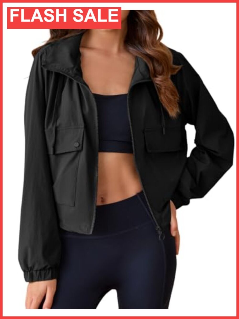 Cropped Military Anorak Jacket Hooded Button Pockets Utility